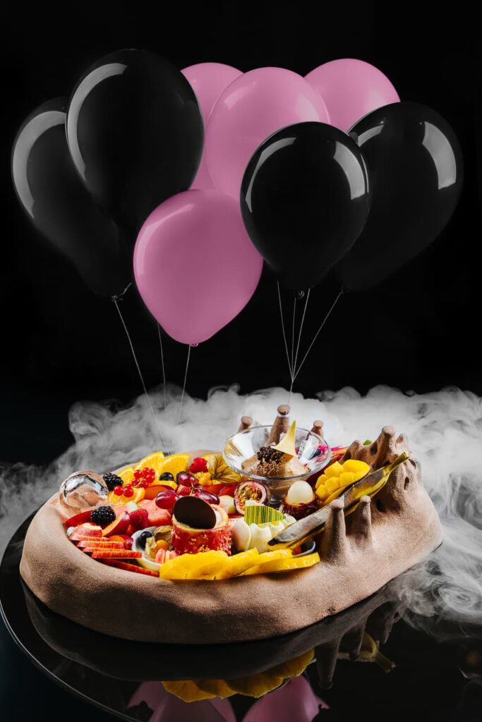 dish with different dishes in smokey effect in dubai