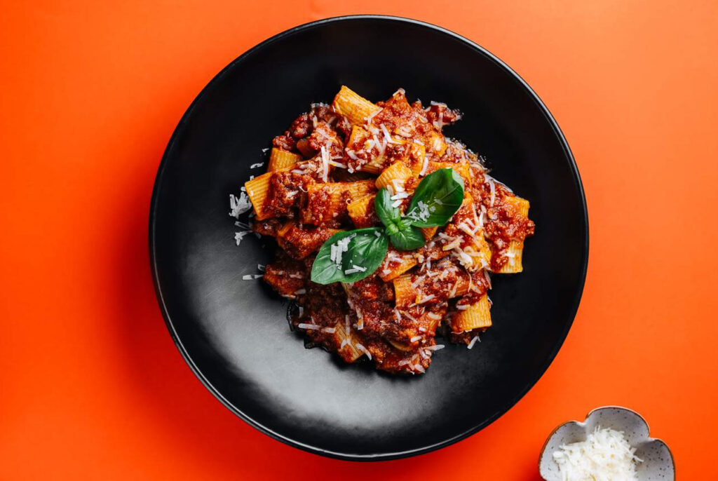 creamy pasta in a bowl