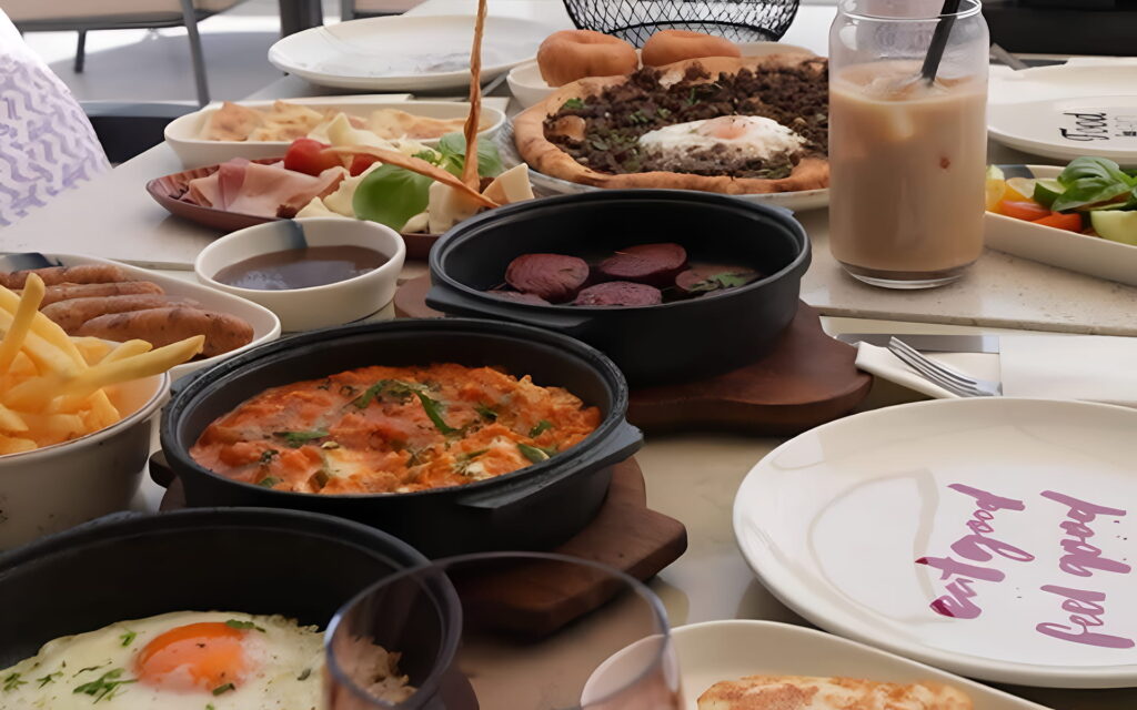 Dubai brunch with Burj Khalifa view and dishes