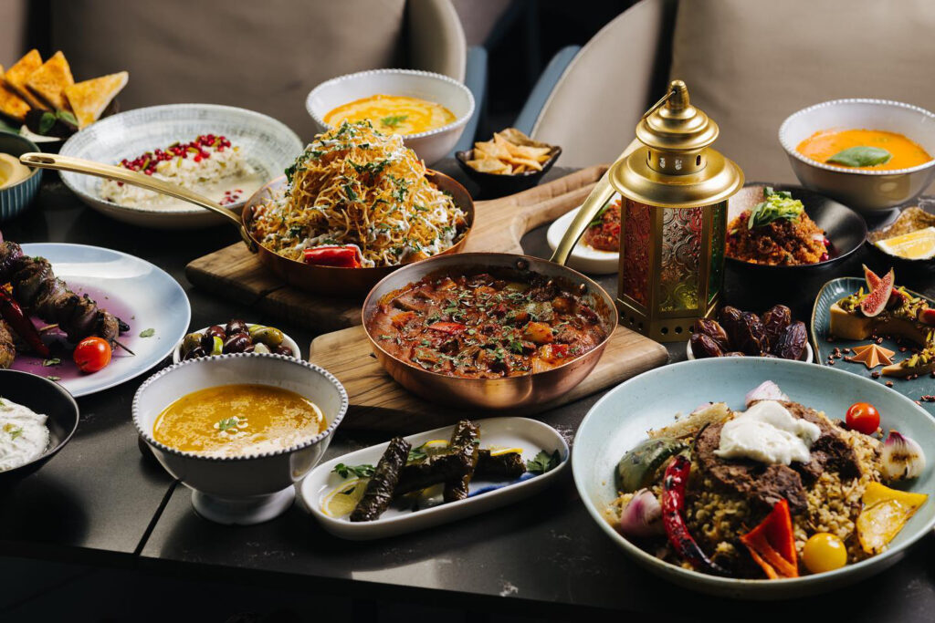 Assorted Middle Eastern dishes served.