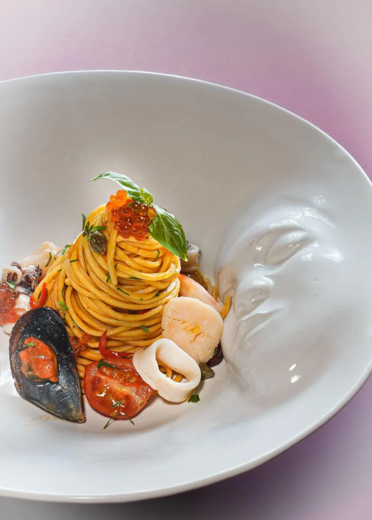 Spaghetti served on a plate