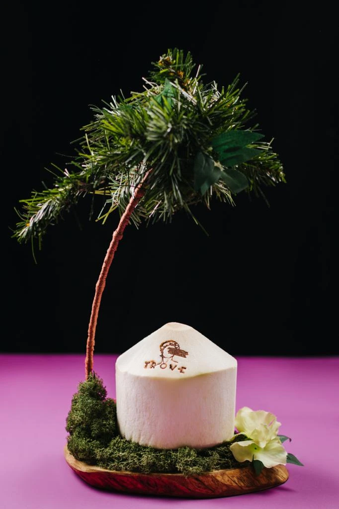 A shaved coconut on the platter