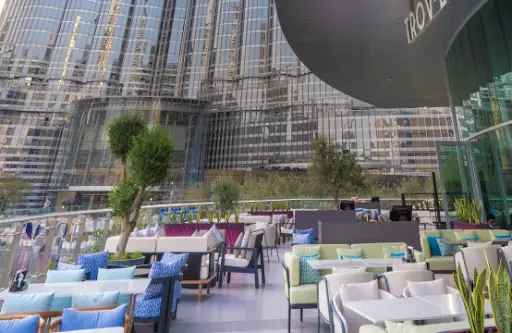 Outdoor terrace at Trove in Downtown Dubai, one of the most Instagrammable places in Dubai