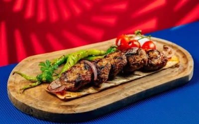 Charcoal-grilled kofta on flatbread at Trove, one of the unique restaurants in Dubai